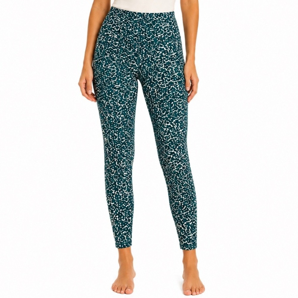 Under Armour XS New HeatGear Compression Leggings Teal Print Ankle Gym Yoga